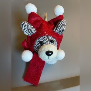 Fabric Tweed Dog W Santa Hat & Scarf Christmas Ornament Vintage Rare